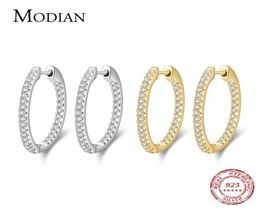 Modian Silver Sparkling Wedding Earring 925 Sterling Circle Clear CZ Hoop Earrings For Women Jewellery 2201081860455