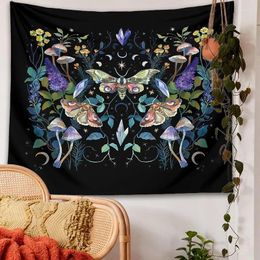 Tapestries Crystal Moth Mushroom Tapestry Wall Hanging Botanical Celestial Floral Divination Carpets Dorm Decor Starry Sky Carpet