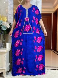 Ethnic Clothing New Summer Cotton Dress With Big Scarf Short Slve African Dashiki Printed Abaya Caftan Elegant Lady Dubai Maxi Casual Clothe T240510