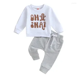 Clothing Sets Baby Boys Pants Set Long Sleeve Crew Neck Letters Gingerbread Man Print Sweatshirt With Sweatpants Christmas Clothes