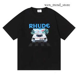 Rhude T Shirt Mens Shorts Tracksuits Designer Printing Letter Black White Grey Rainbow Colour Summer Fashion Cotton Cord Top Short Sleeve 446