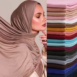 2024 Muslim Women Jersey Hijab Scarf Solid Color Head Wrap Fashion Headscarf Turban Islam Veil Flexible Premium Modal 240425