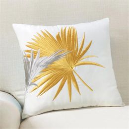 Pillow High Quality Yellow/Green Palm Leaf Decor Sofa Throw Handmade Embroidery S Home Accessories