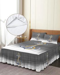 Bed Skirt Ocean Gradient Anchor Gray Elastic Fitted Bedspread With Pillowcases Mattress Cover Bedding Set Sheet