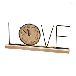 Table Clocks Wooden Clock Figurine Analog In Wood Non-Ticking Desk Silent Iron Art For Bookshelf Bedside