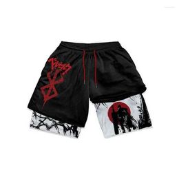 Men's Shorts Mens Shorts Anime Berserk Manga Print 2 in 1 Gym Compression Stretchy Sports Quick Dry Fitness Workout Summeruasi