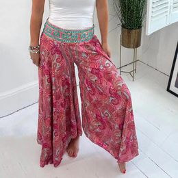 Women's Pants Skirt Stylish Wide Leg Retro Printing Culottes High Waisted Flowy Trousers For Work Casual Streetwear