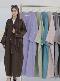 Ethnic Clothing Ramadan Eid Embroidery Moon Hijab Modest Kimono Abaya Dubai Luxury Kaftan Muslim Coat Sets Islam For Women Caftan Robe Musulmane T240510