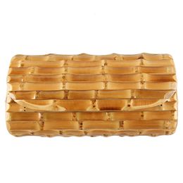 Nilerun Brand Fashion Vintage Retro Hard Wood Rattan Straw Evening Purse Wallet Unique Handmade Natural Bamboo Root Clutch Bag 240430