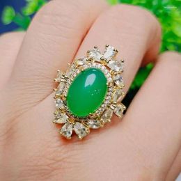 Cluster Rings Women Green Jade Adjustable Genuine Natural Jades Stone Chalcedony Ring Fashion Lady Chrysoprase Jewellery Accessories