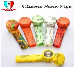 Silicone hand pipe with replaceable metal bowl mixed Colour smoking hookah peculiar dry herb food grade silicon bong3255042