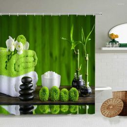 Shower Curtains Zen Curtain Stone Green Bamboo Flowing Water Spa Garden Orchid Flower Bathroom Deco With Hook Screen Washable