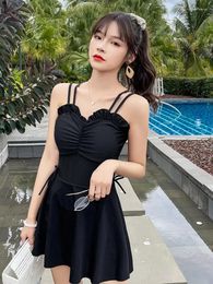 Women's Swimwear 2024 Swimsuit Skirt Style One Piece Conservative Cover Belly Show Thin Fairy Model Korean Spring Swimming Suit
