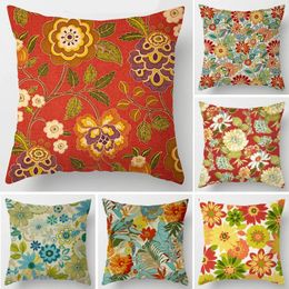 Pillow Hipster Hand Painted Floral Pillows Case Polyester Throw Tropical Flowers Spring Decorative Sofa Couch