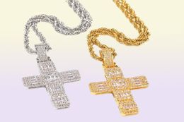 Hip Hop Vintage Jewellery White&Gold Fill Pendant Stainless steel Chain Full Princess Cut White Topaz CZ Diamond Women Men Necklace Gift5289425