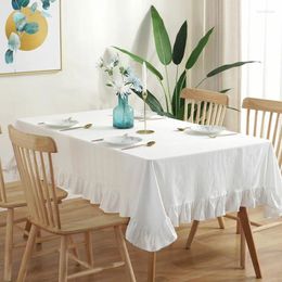 Table Cloth White Contracted Washing Cotton Lotus Edge Tablecloth_Jes4628