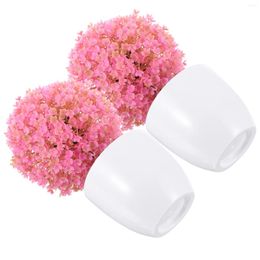 Decorative Flowers 2Pcs Artificial Topiary Potted Ball Tree Faux Simulated Bonsai Home Decor