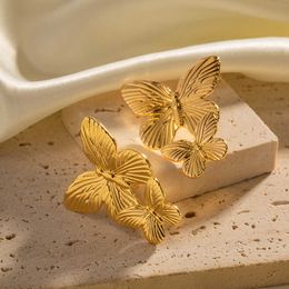 French court style matte gold stainless steel butterfly metal earrings with advanced design sense earrings and earrings