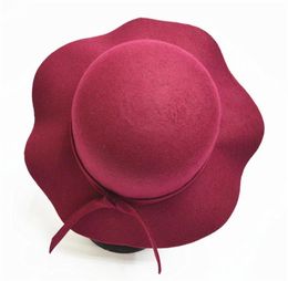 Autumn Winter Hats for Children Girls Soft Vintage Wool Felt Bowler Fedoras Solid Floppy Cloche Wide Brim Hats Caps for Kids9284718