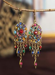 S1467 Bohemian Fashion Jewellery Vintage Earrings Women039s Rhinstone Hollowed Dangle Tassels Earrings6891128