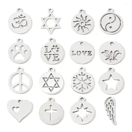 Charms 20pcs/lot Love Heart Pace DIY Wholesale 316 Stainless Steel Yingyang Snowflake Feather Pendant Star Cross Sun Charm