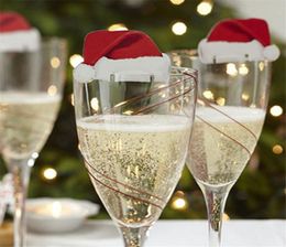 DHL 10Pcslot Christmas Decorations For Home Table Place Cards Christmas Santa Hat Wine Glass Decoration New Year Party Supplies6456896