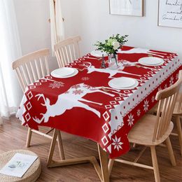 Table Cloth Christmas Elk Snowflake Red Rectangle Tablecloth Festival Party Restaurant Navidad Decoration Waterproof Round Cover