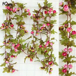 Decorative Flowers Meldel Artificial Flower Silk Rose Vine Wedding Decoration Front Wall Hanging Garland