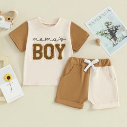 Clothing Sets 2Pcs Baby Boy Summer Trcksuit Outfits Short Sleeve Embroidery T-Shirt Contrast Colour Shorts Set Toddler Clothes