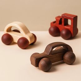 Baby Wooden Toys Beech Wood Car Blocks Cartoon Van Educational Montessori Children Teething born Birthday Gift 240509