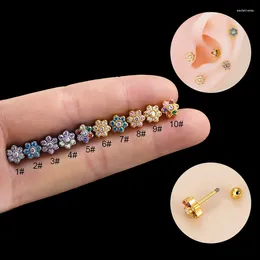 Stud Earrings 1Piece Zircon Flower Stainless Steel Earring For Women Jewelry Ear Cuff 0.8mm Rod Piercing Teens