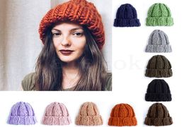 Women039s Hand Knitted Hat High Quality Winter Warm Ears Thick Soft Beanie Ladies Chunky Knitted Ribbed Hat DA0672014023