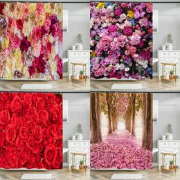 Shower Curtains Floral Curtain Colourful Pink Nature Flower Waterproof Bathroom For Bathtub Decoration With Hooks 180x200cm