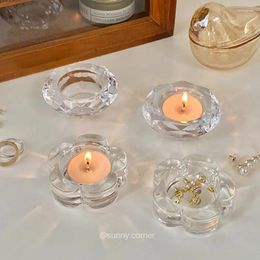 Candle Holders Nordic Vintage Clear Crystal Glass Holder Small Pillar Modern Table Centerpiece Kandelaar Room Decor AH50CH