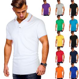 2020 sport summer new men's multi-color neckline cuff stripe splicing t-shirt men's Casual Short Sleeve Polo 198Y