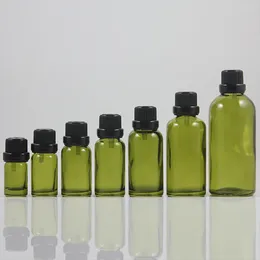 Storage Bottles Glass Essential Oil Spray Olive Colour 15ml Round Bottle With Plastic Black Cap