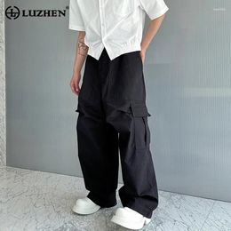 Men's Pants LUZHEN Stylish Baggy Multi Pockets Design Cargo 2024 Spring Trendy Solid Colour Original Male Street Trousers LZ3212