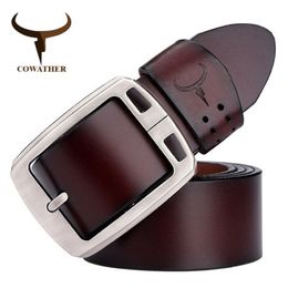 COWATHER cowhide genuine leather belts for men brand Strap male pin buckle vintage jeans belt 100-150 cm long waist 30-52 XF001 220402 252I