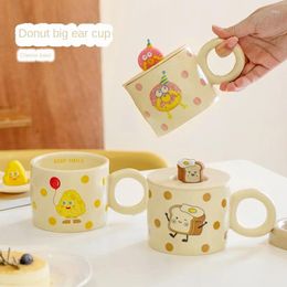 Mugs Ceramic Mug With Lid Cups Of Coffee Travel Kawaii Christmas Gift And Pottery Thermo Cup To Carry For Tea