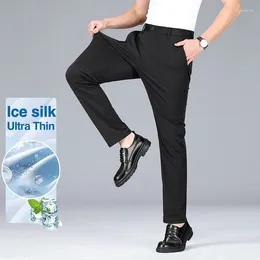 Men's Pants Summer Ice Silk Thin Business Straight Elastic Breathable Fashion Youth Iron-free Casual Male Trousers