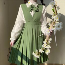 Clothing Sets Japanese Girl's Long Pleated Dress Summer High School Class Uniform Sundress Sailor Pinafore Korean Students Cloths JK Seifuku