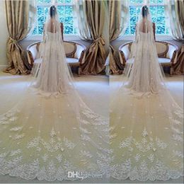 New Arrival Cheap Lace Appliques Bridal Veils Luxury Long Custom Made White Ivory High Quality Wedding Veils 3 M And 5M Wedding Accesso 240w