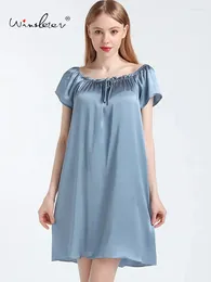Women's Sleepwear 2024 Summer Short Sleeves Mulberry Silk Solid Nightdress Women Home Clothes Can Be Worn Outside Sexy Nightwear P38862QC