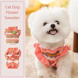 Dog Apparel 3D Flower Colorful Stripe Two Feet Sweater For Small Cats Dogs Pet Outdoor Warm Sweet Clothes Autumn Winter Kawaii