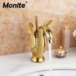 Bathroom Sink Faucets Monite Gold Polish Solib Brass Basin Luxury Golden Plated Mixer Deck Mount Single Handle Faucet Taps