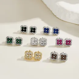 Stud Earrings 2024 Mother's Day Gift 925 Silver Four-leaf Clover Fashion Colourful Zircon Full Diamond Flower Jewellery Luxury