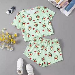Home Clothing Women's Plant Avocado Print Pyjama Set - Soft Comfortable Loungewear With Short Sleeve Crew Neck Top And Shorts Sleepwear