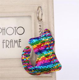 Women Mermaid Sequins Keychain Animal Cat Unicorn Tortoise Pattern Key Chain Sequin Handbag Keyring Bag Accessories for Gift9854288