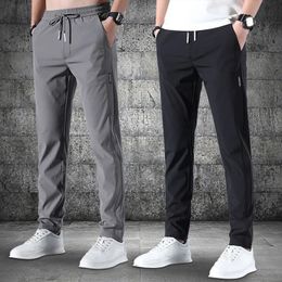 Mens Pants Ice Silk Casual Straight Pants Quick Dry Comfortable Running Pants Male Drawstring Sports Long Trousers Youth Thin 240511