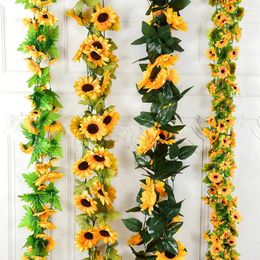 Decorative Flowers Sunflower Artificial Vine Silk Fake Plant Rattan Garland For Wedding Arch Home Garden Decoration DIY Wall Hanging Wreath